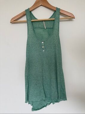 Vintage Free People Mint Green Ribbed Henley Tank
